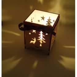 Photophore de Noël décors sapin et renne 7x7x8,5 cm