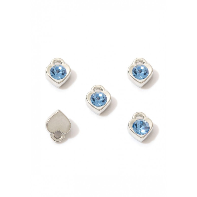 Pendentifs/breloques nickel/Bleu saphir clair en métal coeur avec strass 7,5x6mm