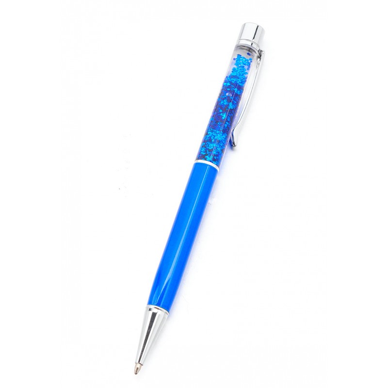 Stylo en métal avec paillettes à l'intérieur Bleu de cobalt - stylo bille