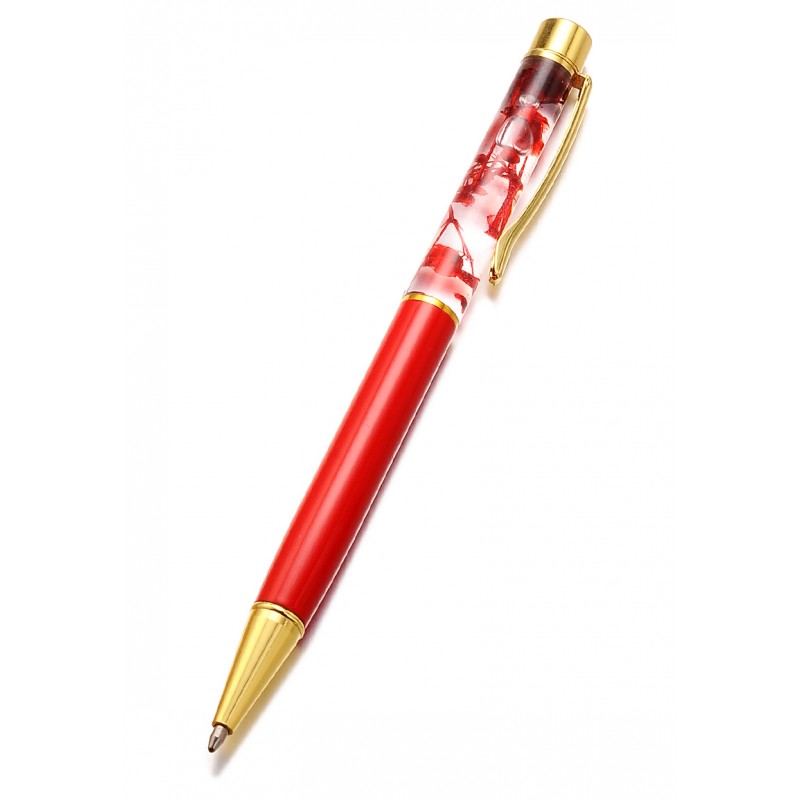 stylo doré/rouge avec fleurs à l'intérieur