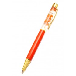 stylo doré/orange en métal avec fleurs à l'intérieur
